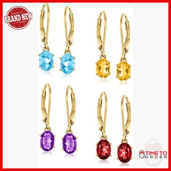 Multi-Gemstone Drop Earrings Set 18kt Gold Over Sterling 6.70ct